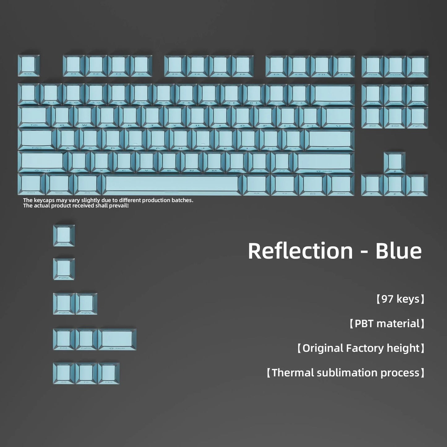 97-122 Keys Shadow Fold Dye Sub PBT Keycap Cherry Profile Side Printed Shine Through Keycaps for MX Switches Gaming Keyboard