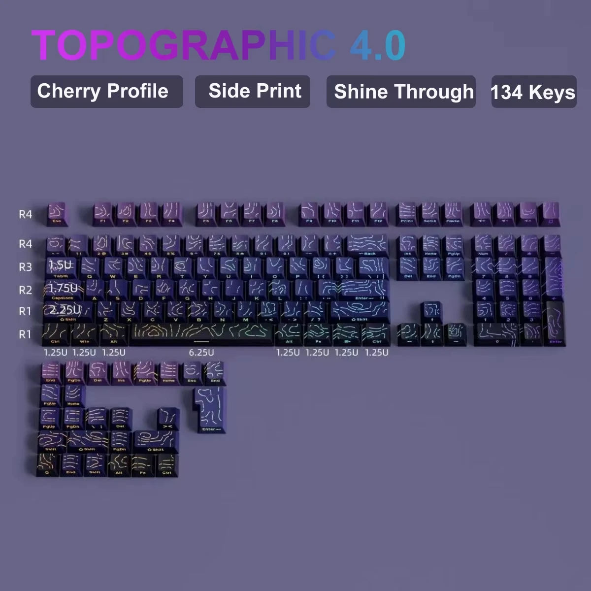 132 Key Custom Lavender Purple Double Shot Keycaps Shine Through PBT Keycaps for Cherry Gateron MX Switches Mechanical Keyboards