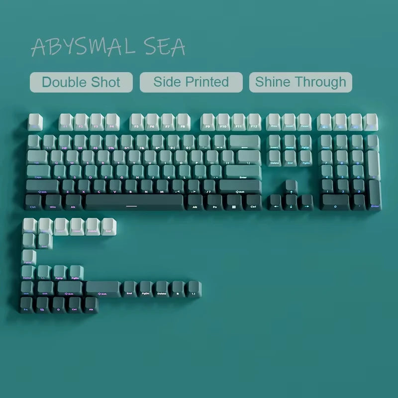 135 Keys Gradient Green Shine Through Keycaps Side Printed PBT Double Shot Keycaps OEM Profile for MX Switches Gaming Keyboards