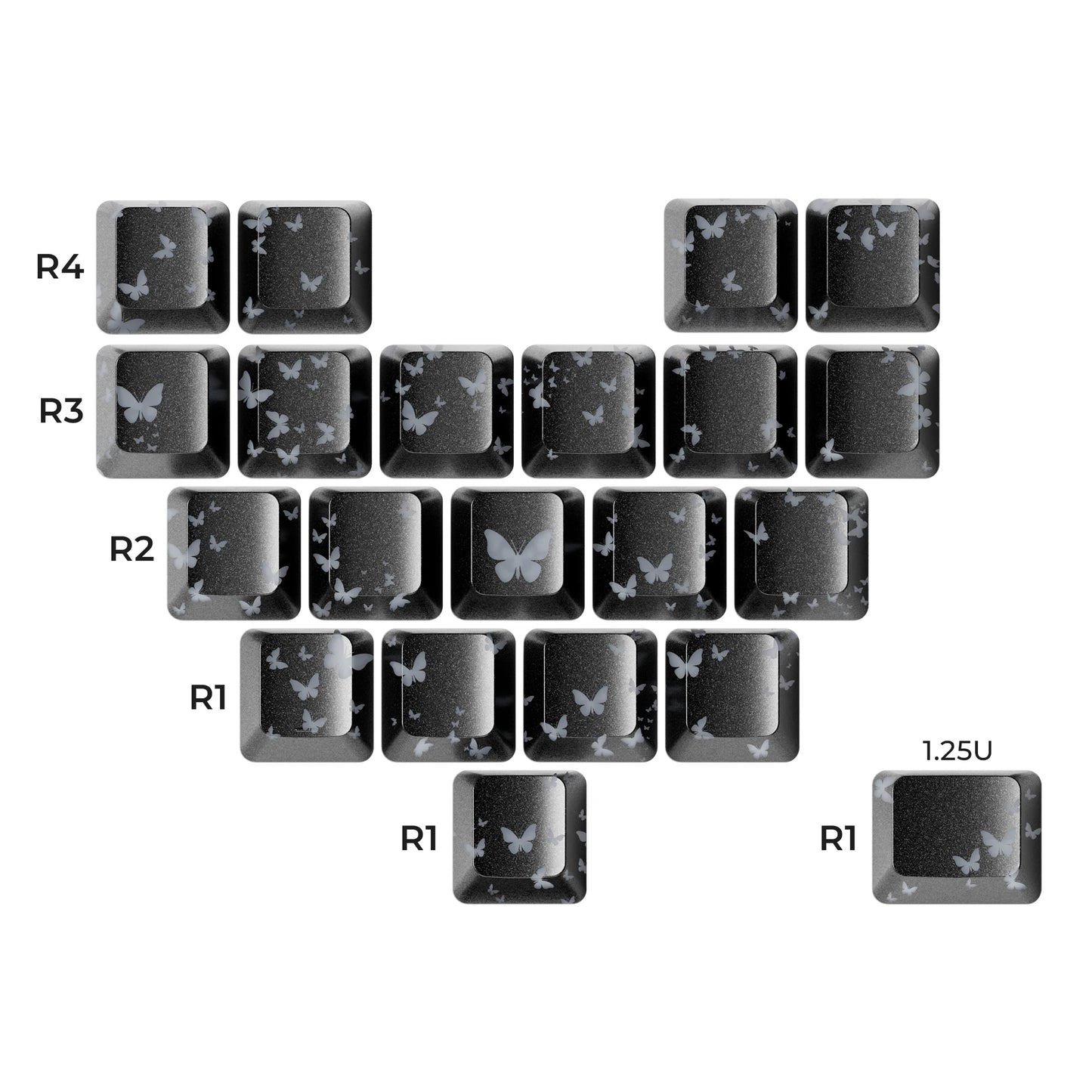 XVX 21 Keys Sliver Butterfly Keycaps IMD-Pattern Shine Through Heart-Shaped Keycaps OEM Profile DIY Decorative Keycapseycap