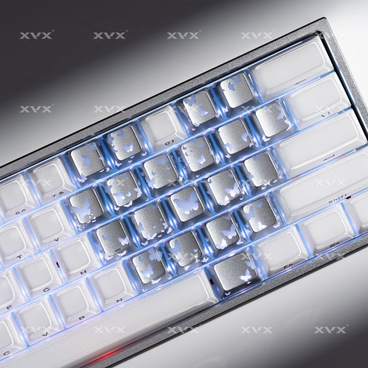 XVX 21 Keys Sliver Butterfly Keycaps IMD-Pattern Shine Through Heart-Shaped Keycaps OEM Profile DIY Decorative Keycapseycap