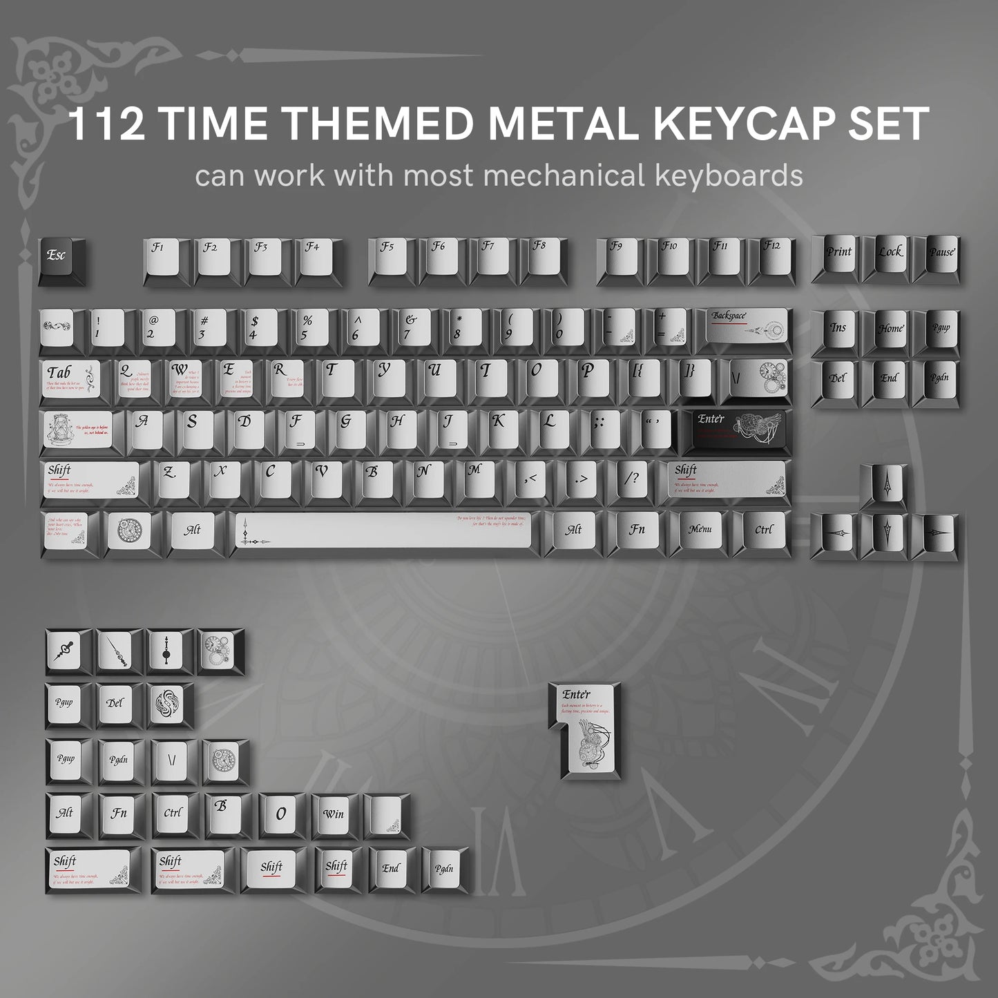 112 Keys Cherry Profile Time Metal Feel PBT Keycaps Top Print Dye Sub Key Cap For Cherry Mx Gamer Mechanical Keyboard Keycaps