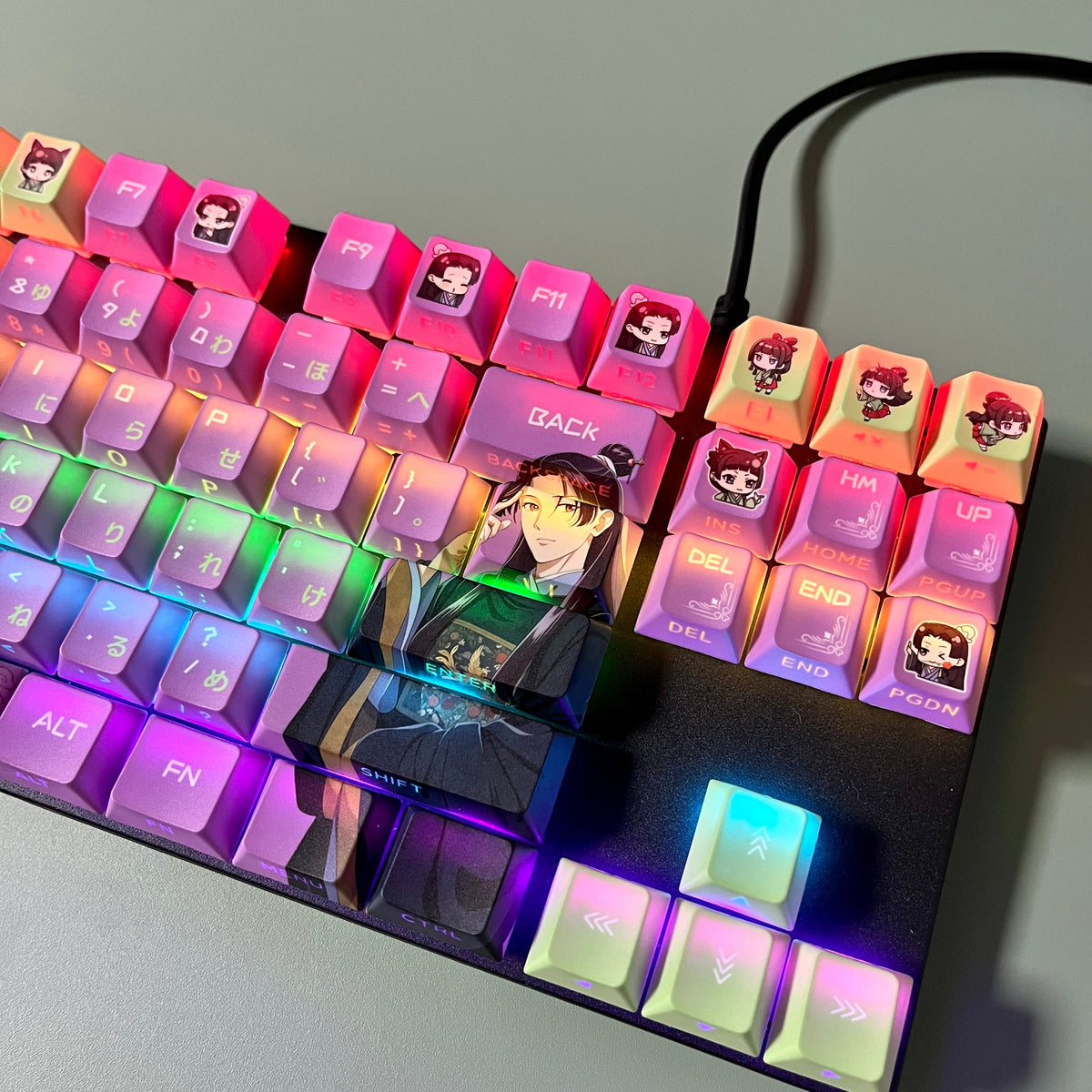 NEW!!!The Apothecary Diaries Maomao&Jinshi anime PBT keycaps set with side backlit,122keys top printed for MX-cross stems Keyboard
