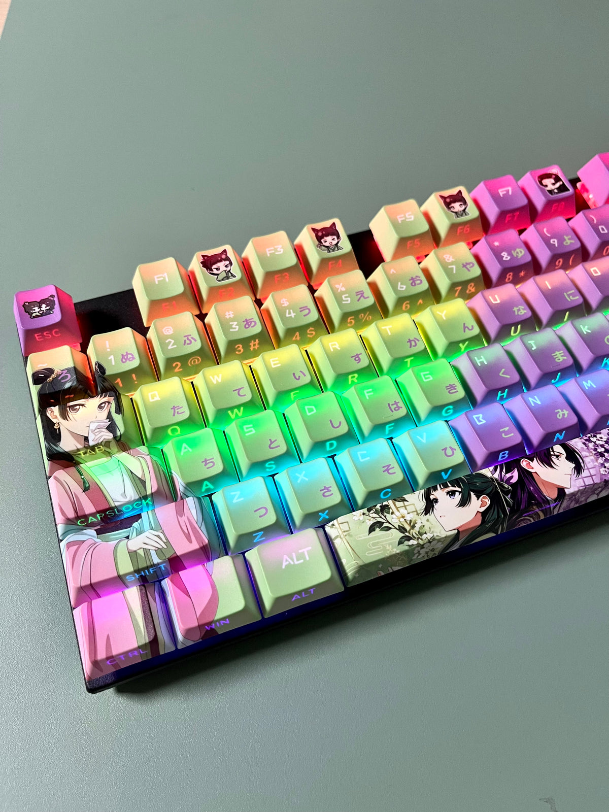 NEW!!!The Apothecary Diaries Maomao&Jinshi anime PBT keycaps set with side backlit,122keys top printed for MX-cross stems Keyboard