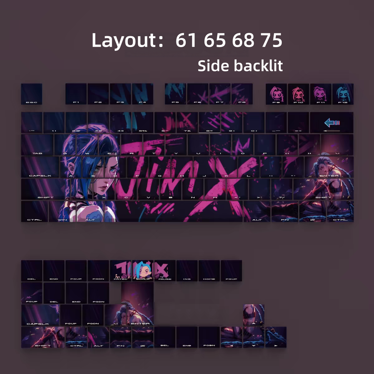 Jinx PBT cherry keycaps set with Side lit, fit ANSI&ISO layouts,60%-100%