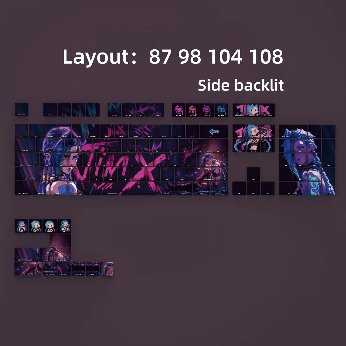 Jinx PBT cherry keycaps set with Side lit, fit ANSI&ISO layouts,60%-100%