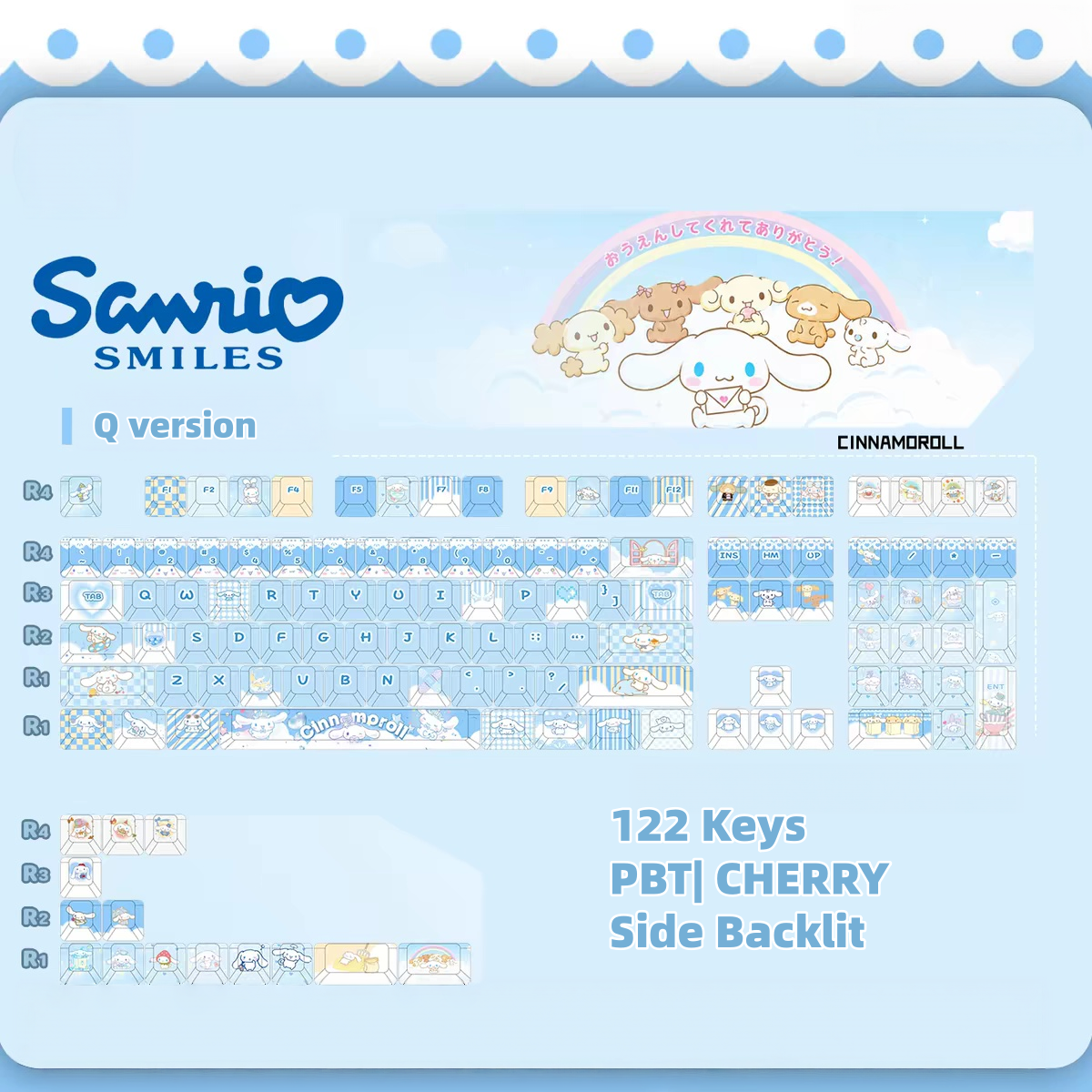 Cinnamoroll keycaps with double printed and Side-backlit