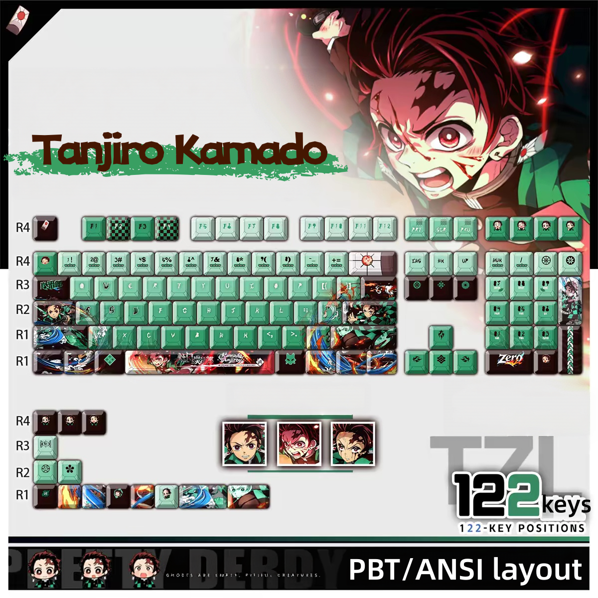 Tanjiro Kamado keycaps set from Demon Slayer with TOP light
