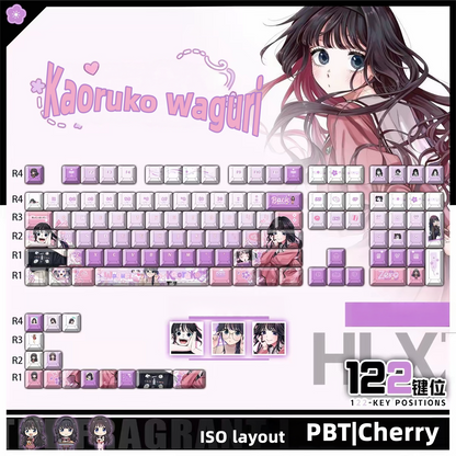 Waguri Kaoruko PBT Anim keycaps set with top backlit for RGB light, dye-sublimated, MX cross stems keyboard