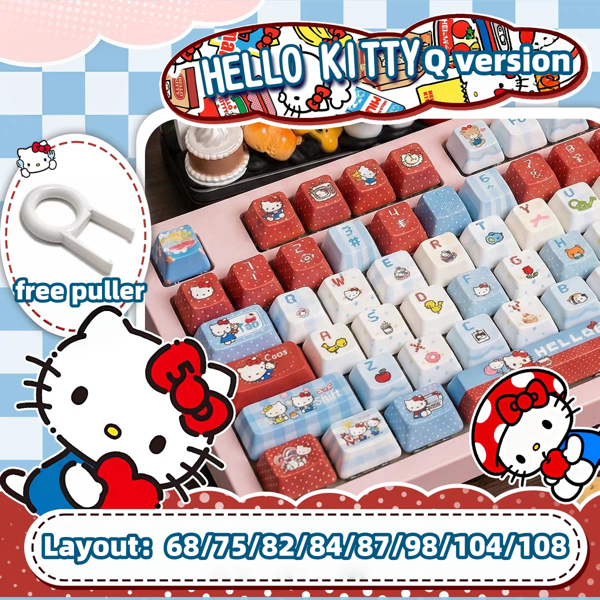 Hello kitty keycaps with double printed and Side-backlit