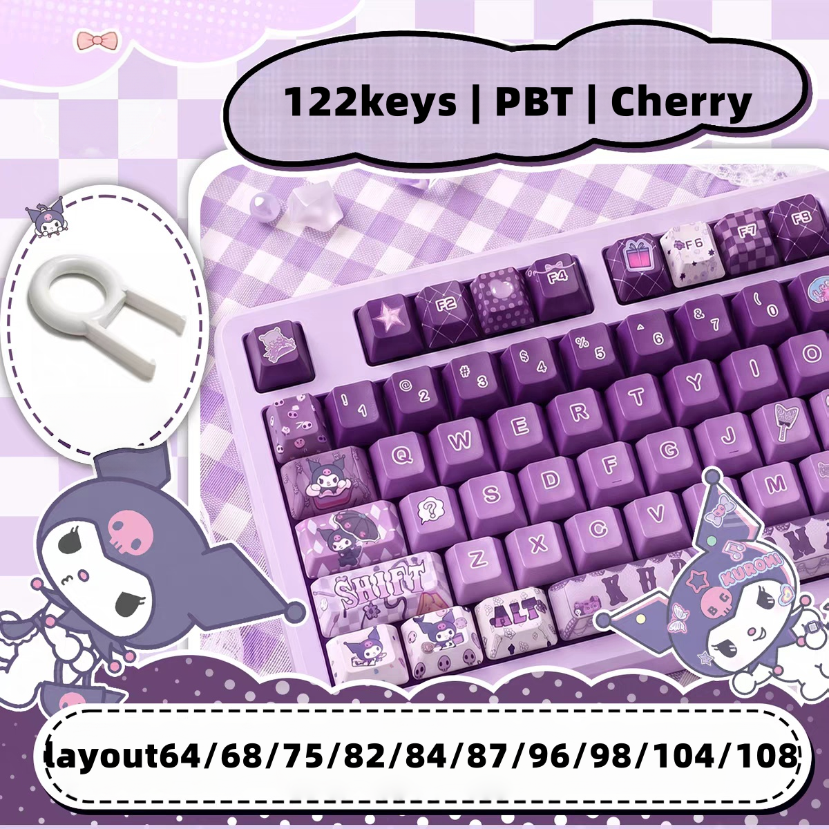 Kuromi keycaps with double printed and Side-backlit