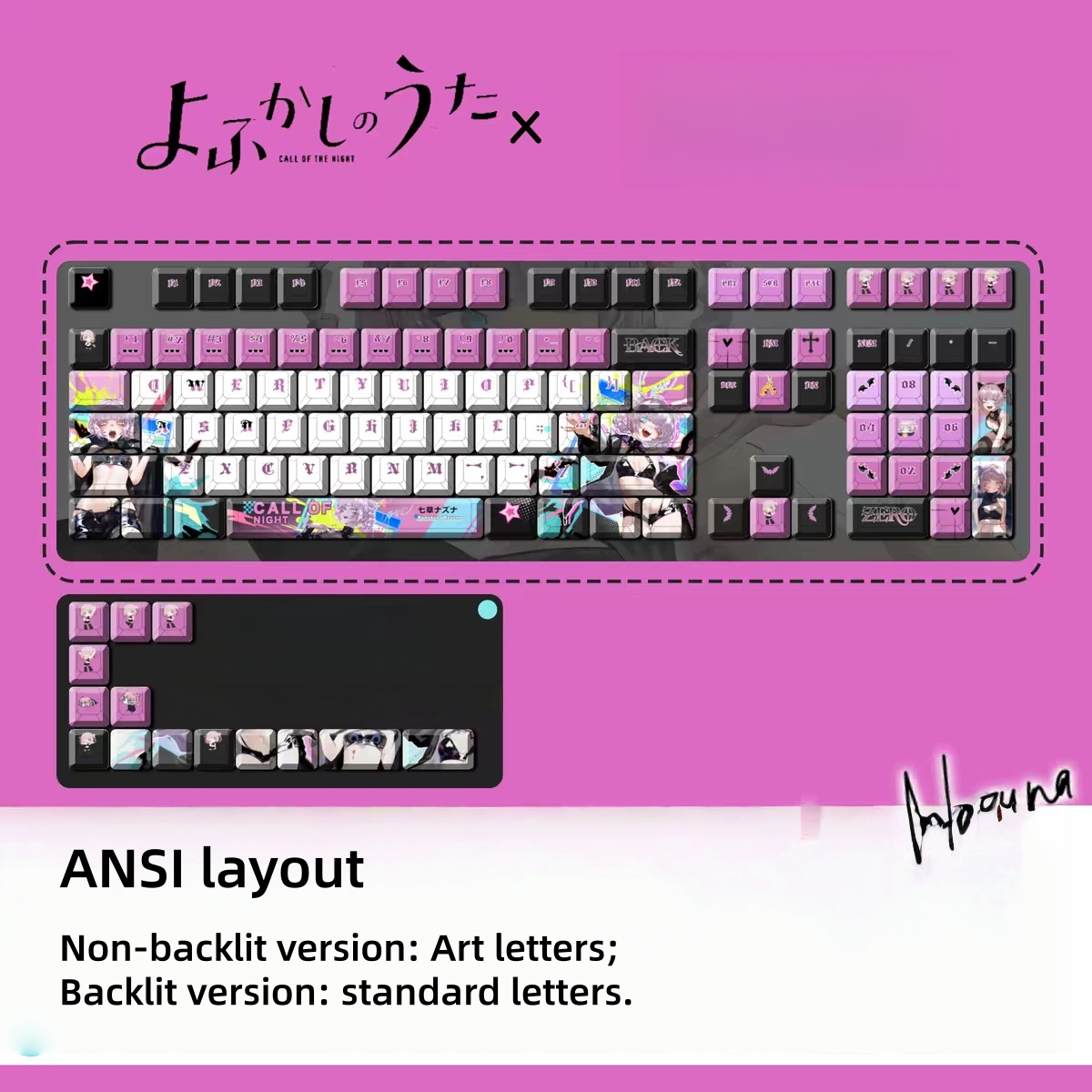 Call of the Night Nazuna anime PBT keycap set with top backlit for ANSI layout