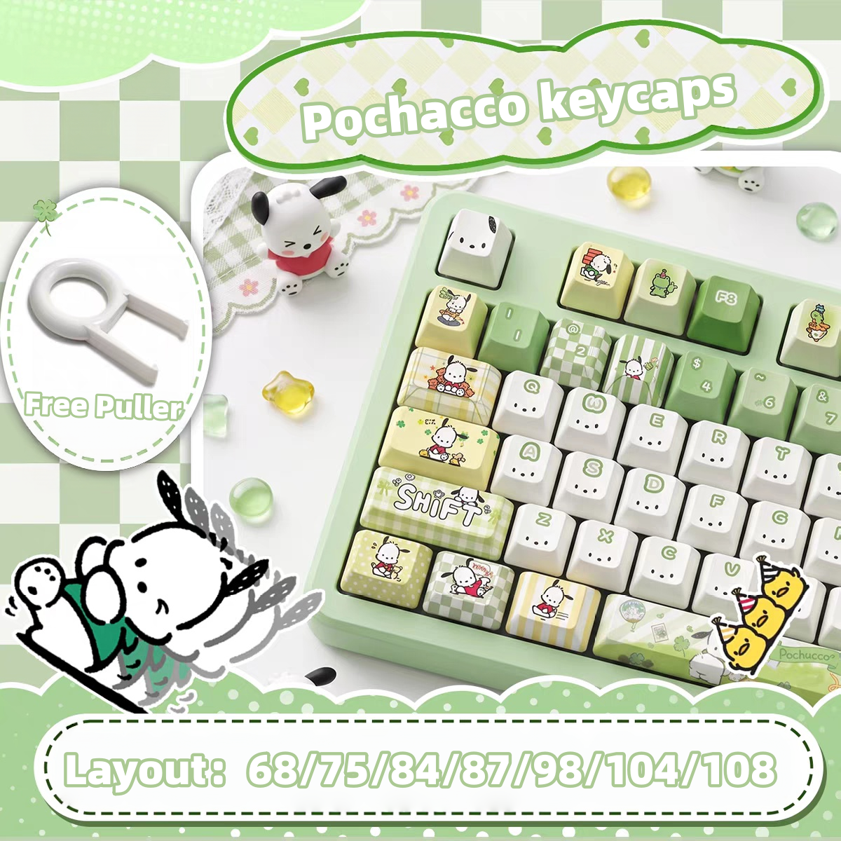 Pochacco keycaps with double printed and Side-backlit
