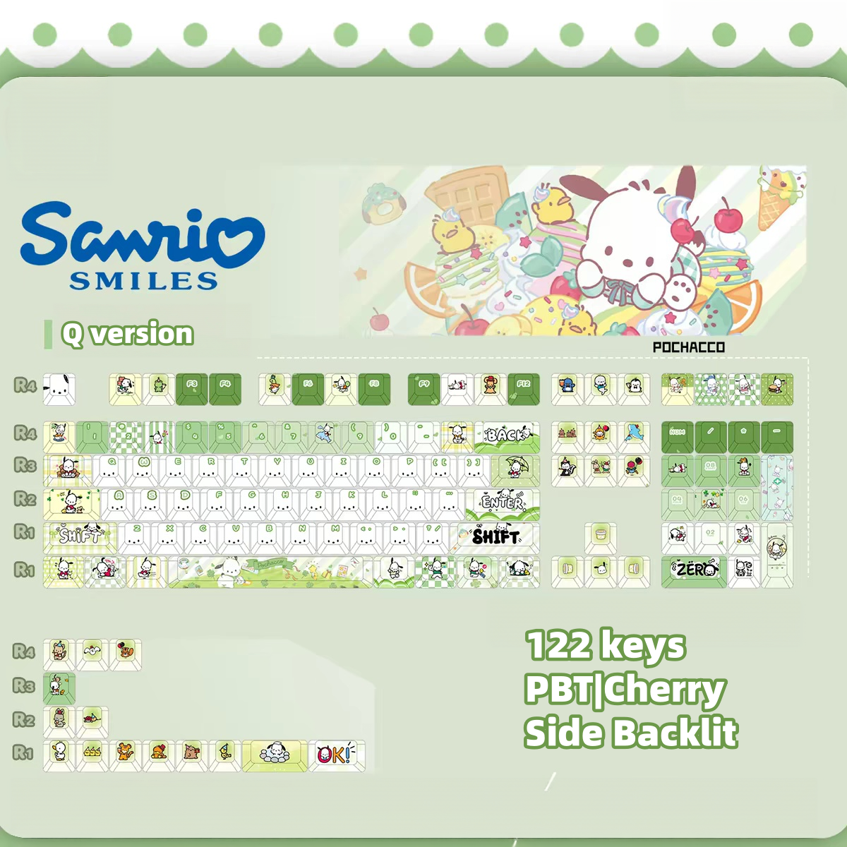 Pochacco keycaps with double printed and Side-backlit