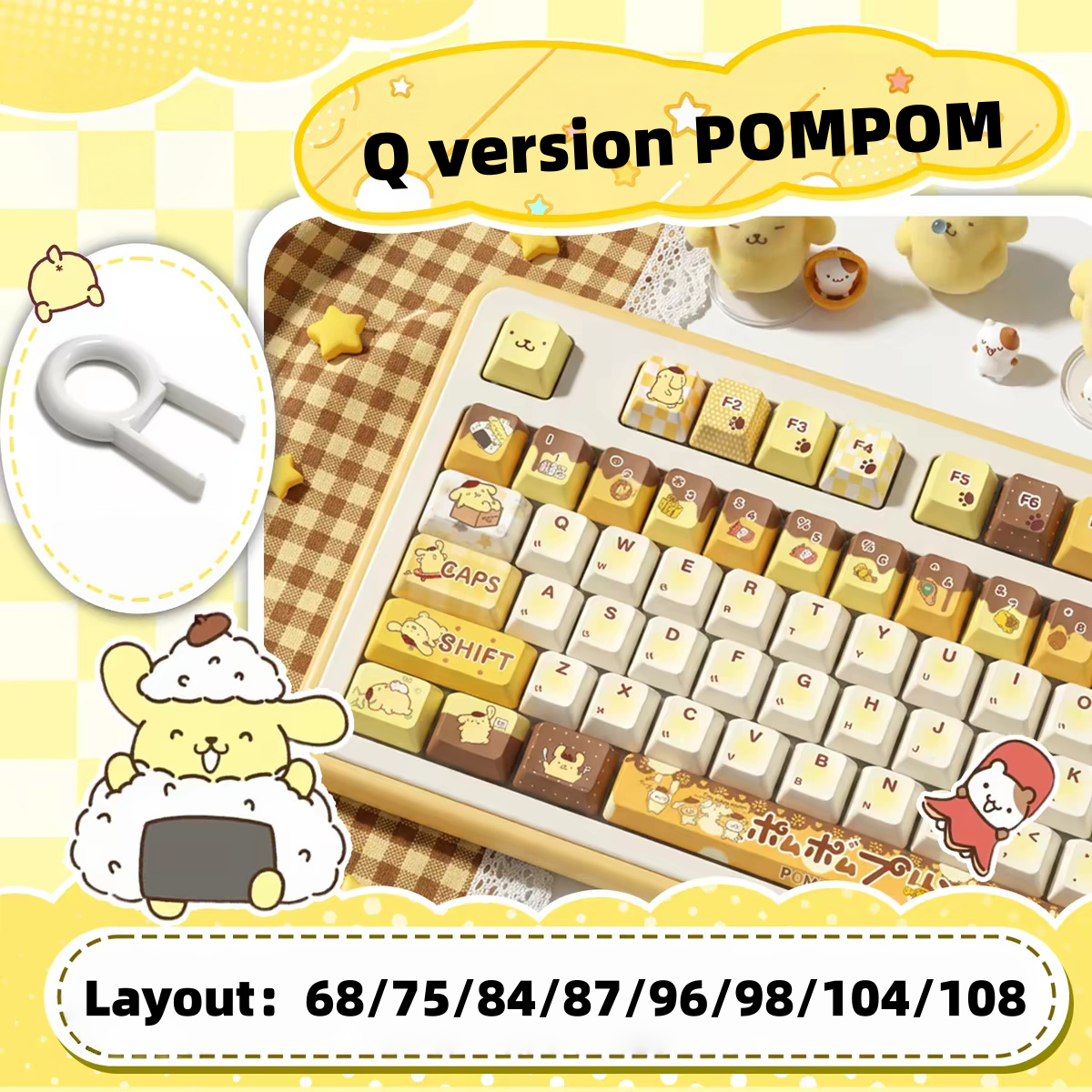 Pompompurin keycaps with double printed and Side-backlit