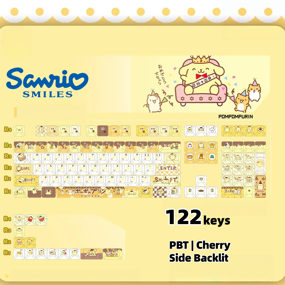 Pompompurin keycaps with double printed and Side-backlit