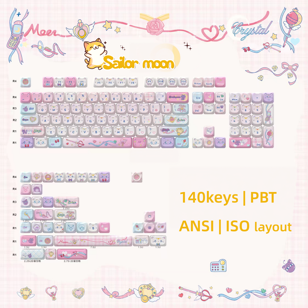 140keys sailor moon series Keycap PBT-MAO Keycap Set